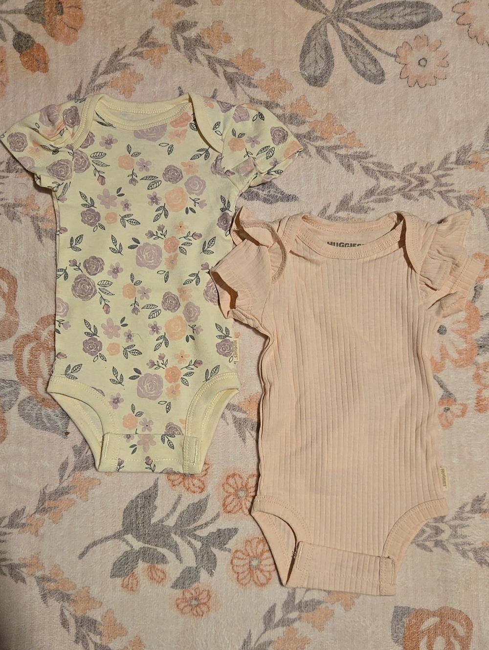 Baby Girl Floral & Peach Ruffle-Sleeve One-Pieces Summer NEWBORN